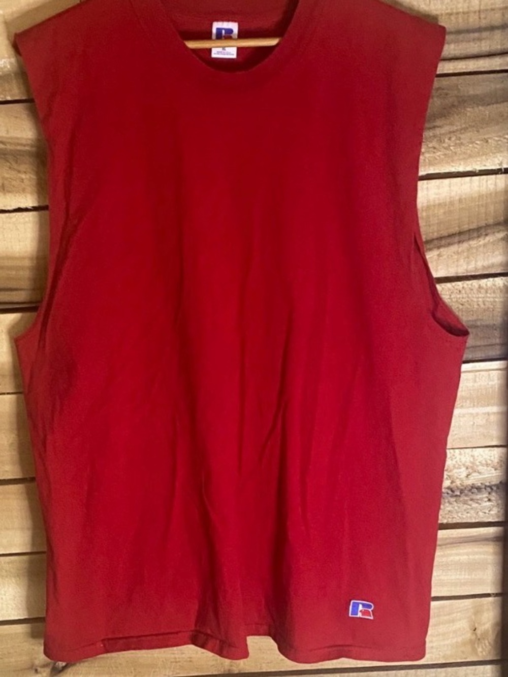 Vintage 90a Russell Athletic Bright Red Sleeveless Tee made in USA size XL